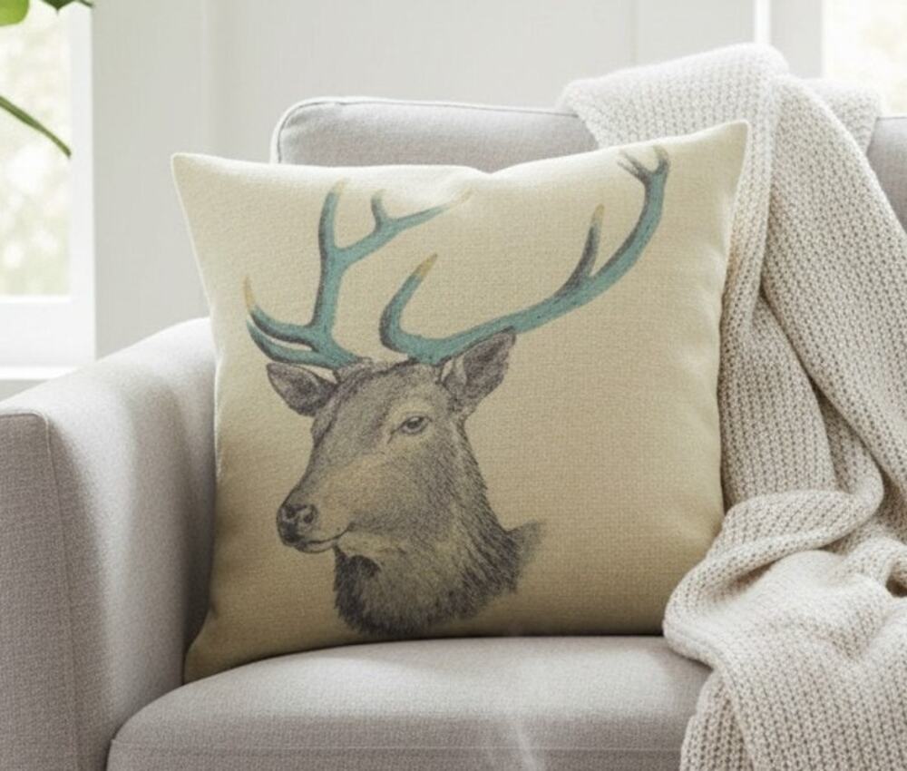 Deer Head Profile Accent Throw Pillow With 14 x 14 Inches Tan Brown